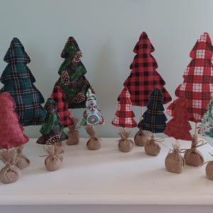 Farmhouse Fabric Christmas Trees Set of 3, Christmas Trees Christmas Decor