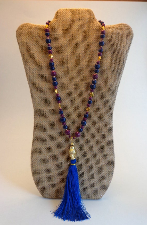 Blue Tassel Beaded Necklace