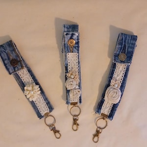 Recylced Denim Keychain, Denim Keychain, Denim Key Chain