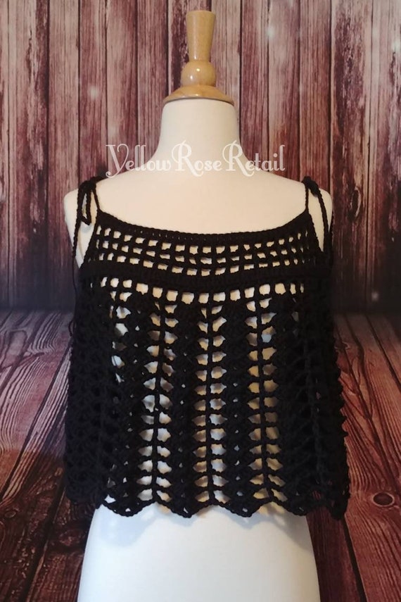 Crochet Black Crop Top Trendy Festival Wear