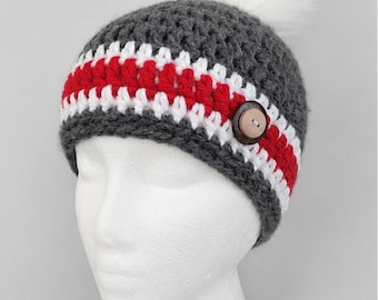 Buckeye Beanie with Pom Size Youth Medium