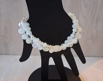 White Iridescent Faceted Beaded Bracelet