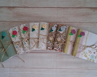 Handmade Junk Journal 6 x 6, Small Scrapbook Notebook, Vintage Style Journal with Tags, Flaps, and Mini Book, 5 cover options