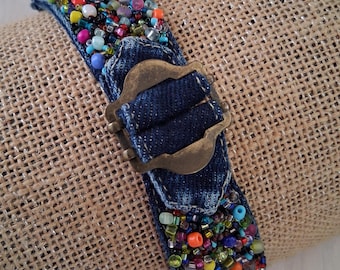 Beaded Denim Bracelet