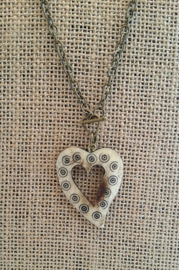 Carved Bone Heart Necklace