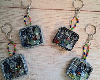 Recycled Denim and Beads Keychain Bag Charm