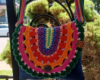 Recycled Denim and Crochet Multicolor Bag Shoulder Bag