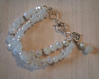 White Iridescent Faceted Beaded Bracelet