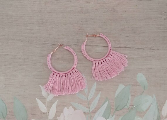 Pink Tassel Hoop Earrings