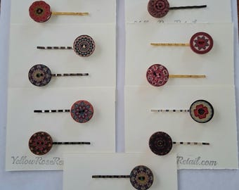 Wood Button Bobby Pins Hair Pins.