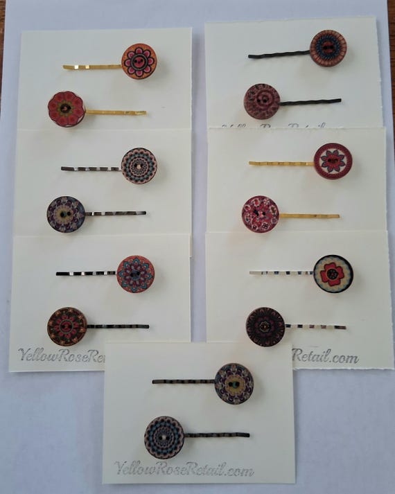 Wood Button Bobby Pins Hair Pins.