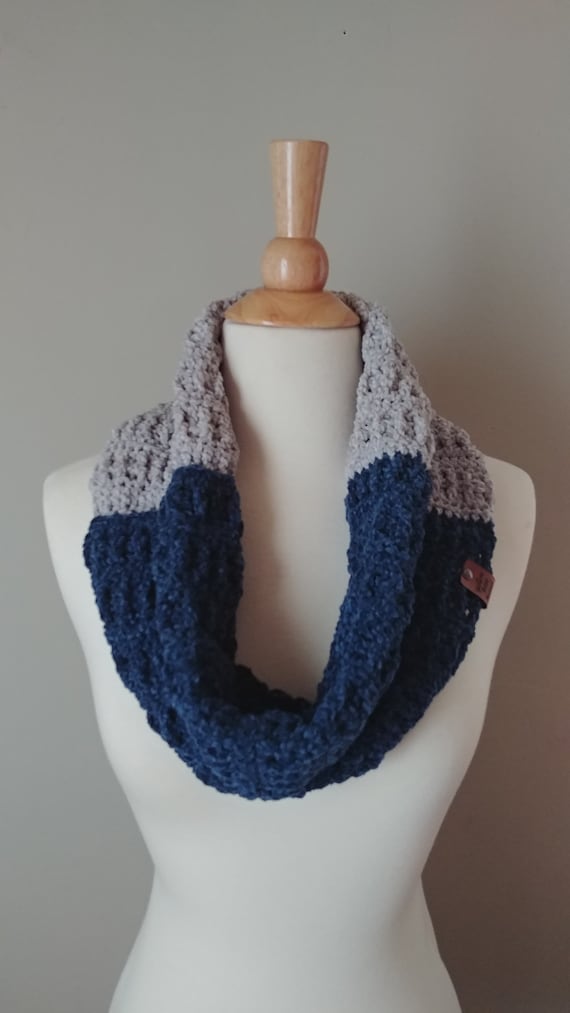 Blue and Gray Crochet Cowl