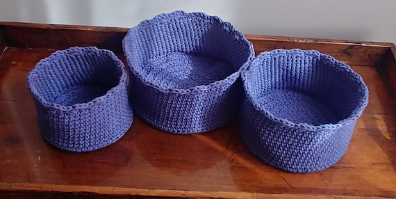 Blue Crochet Nesting Basket Set.