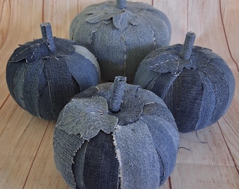 Recycled Denim Pumpkins, Denim Fall Decor,  Handmade Pumpkins