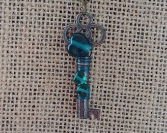 Heart Wrapped Skeleton Key Necklace