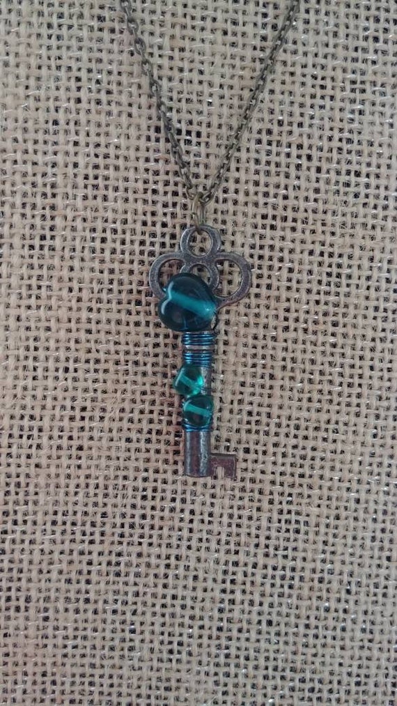 Heart Wrapped Skeleton Key Necklace