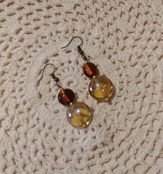 Amber and Gold Glass Bead Earrings