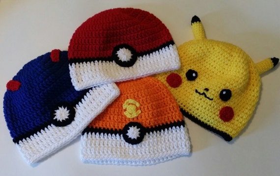 Pokemon Ball and Pikachu Hats, All Sizes