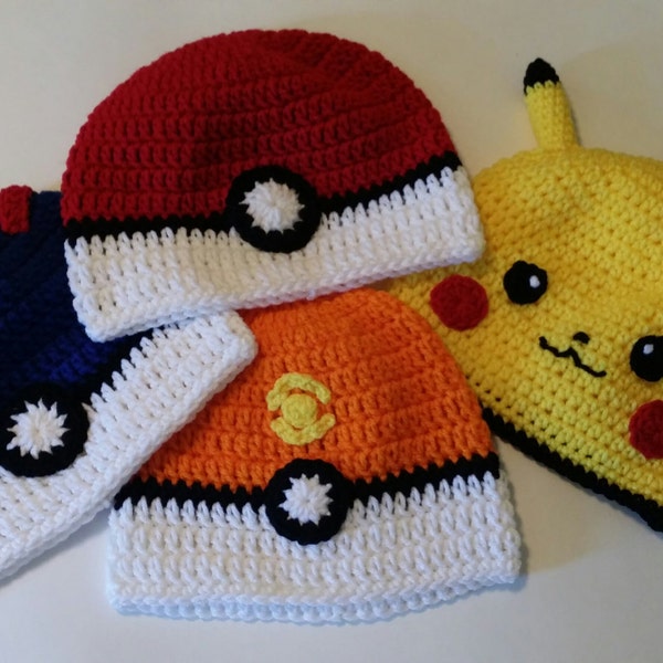 Pokemon Ball and Pikachu Hats, All Sizes