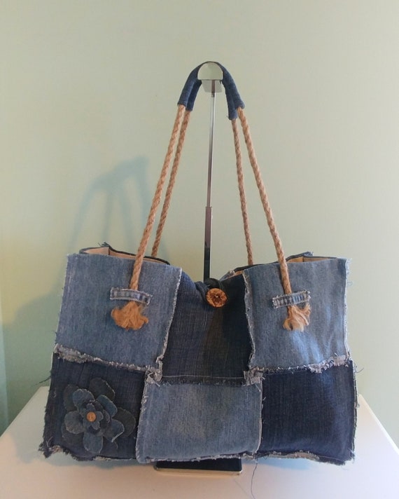 Denim Tote Bag With Rope Handles