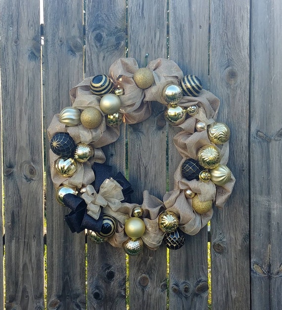 Gold Holiday Wreath, Christmas Wreath, New Years Wreath, Burlap Wreath, Holiday Decor, Christmas Decor, New Years Decor, Free Shipping
