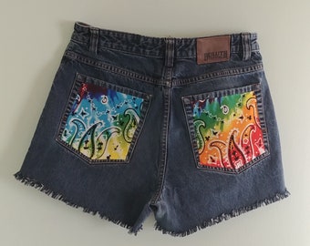 Rainbow Bandana Cutoffs Upcycled