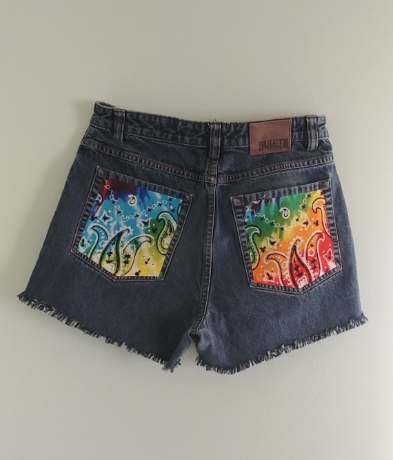 Rainbow Bandana Cutoffs Upcycled