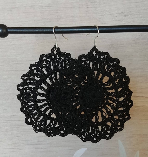 Crochet Doily Earrings, Black, Red, Ivory, and Green to choose from