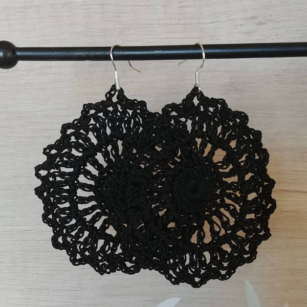 Crochet Doily Earrings, Black, Red, Ivory, and Green to choose from