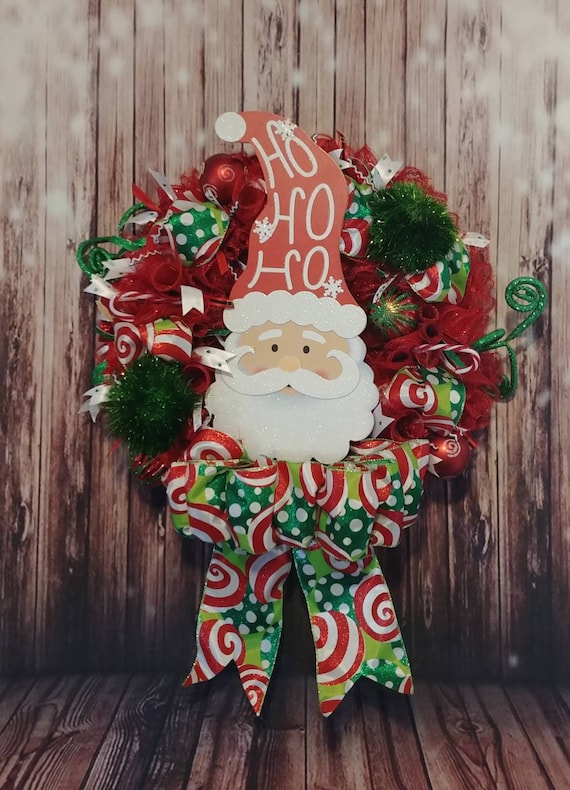 Ho Ho Ho Wreath, Santa Wreath, Santa Deco Mesh Wreath, Christmas Wreath, Holiday Wreath, Festive Wreath, Wreath, Free Shipping