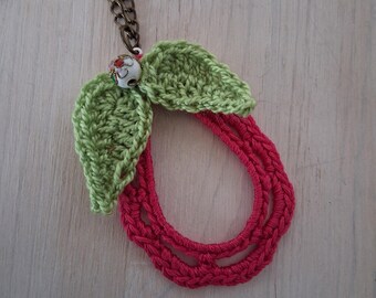 Crochet Pink Pear Neckkace