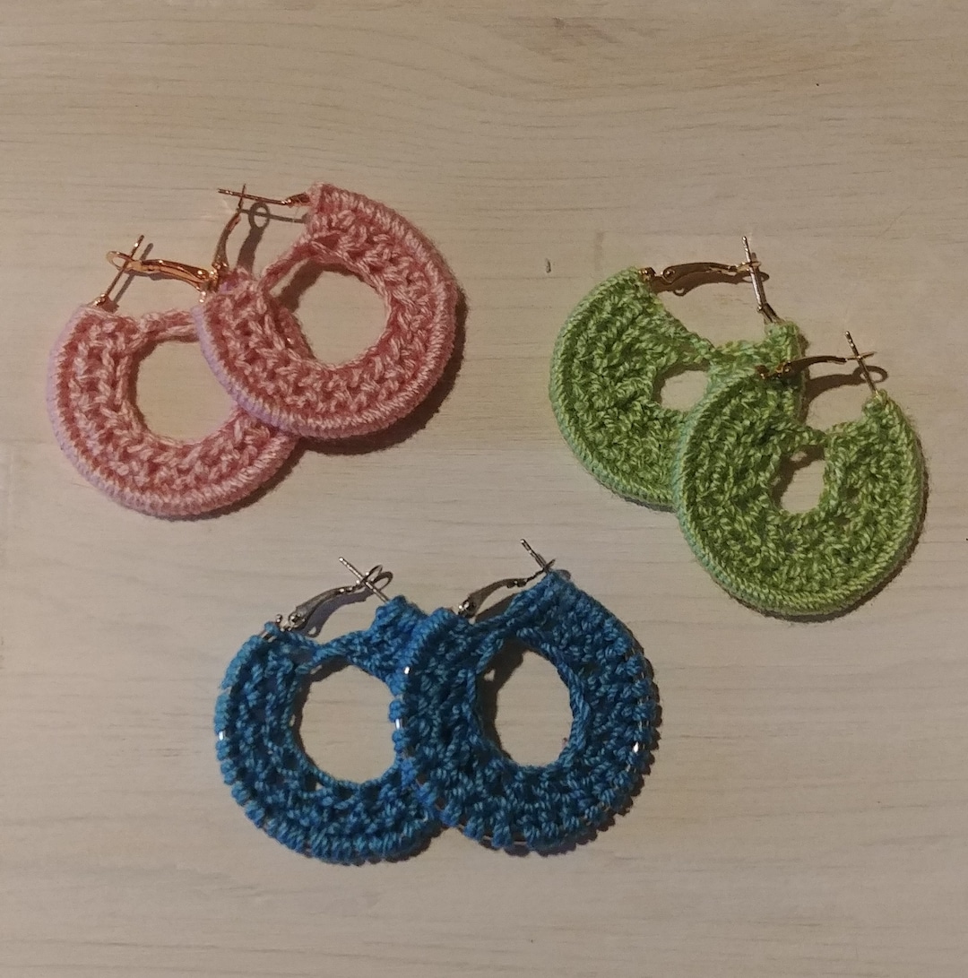 Crochet Hoop Earrings - Etsy