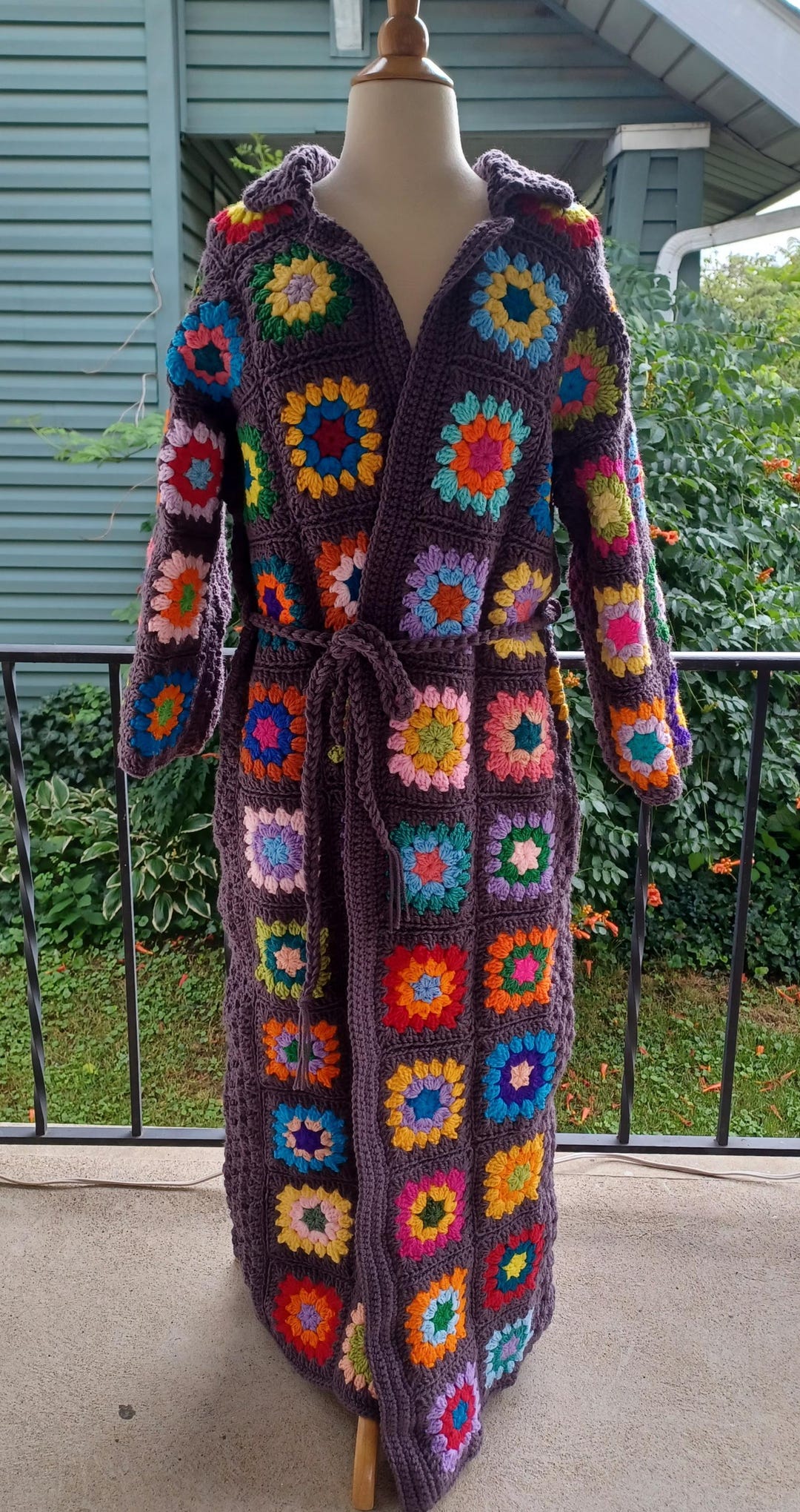 Granny Square Robe Pattern Handmade Crochet Granny Square Robe Duster Long Sweater Coat - Etsy