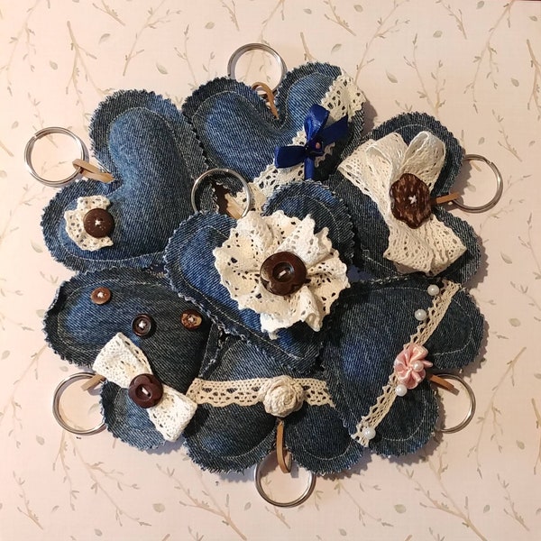 Denim and Lace Heart Keychain