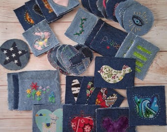 Sew On Recycled Denim Patches, Denim Applique Embroidery Peek-a-Boo Patches for Bags Clothing Crafts