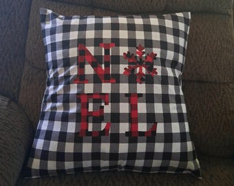 Handmade Christmas Pillow Cover 16”  Buffalo Plaid Holiday Pillow Case Rustic Farmhouse Christmas Decor Reindeer Tree Snowflake Noel HoHo