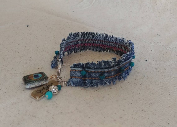 Upcycled Denim and Charms Bracelet