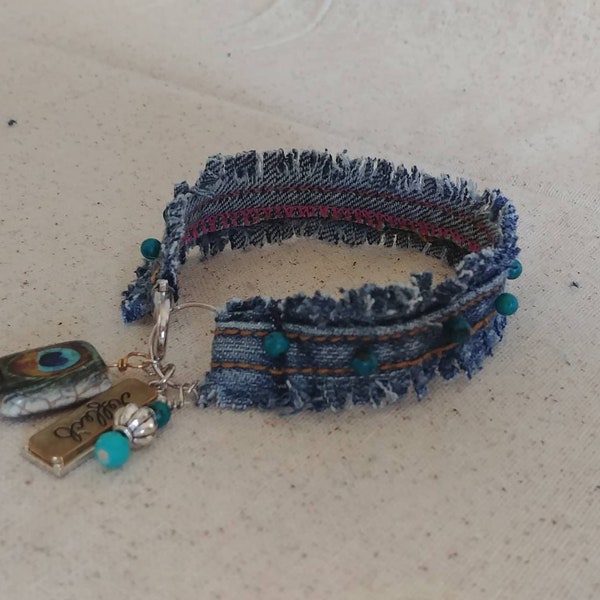 Upcycled Denim and Charms Bracelet