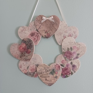 Wood Hearts Decopague Wreath Wall Hanging