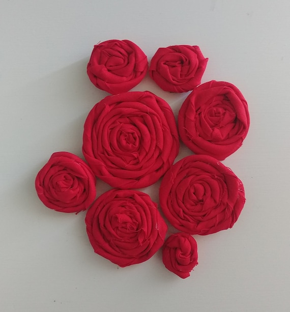 Red Fabric Roses Set of 8.
