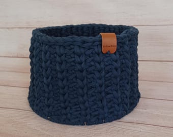 Handmade Crochet Basket Navy Blue