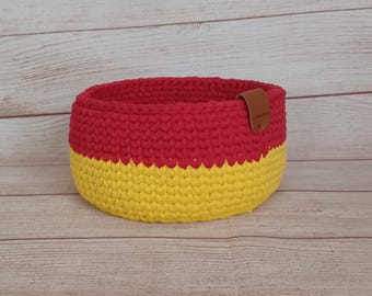 Crochet Basket Red and Yellow Round