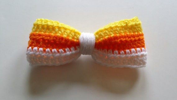 Large Candy Corn Barrette - Candy Corn Hair Bow - Halloween Bow - Crochet Bow - Girl's Hair Bow - French Clip Barrette - Free Shipping