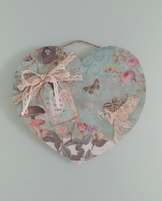 Heart Shaped Fairy Garden Wall Hanging Home Decor Shabby Chic