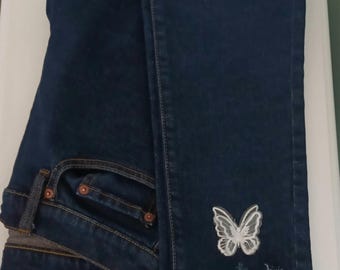 Upcycled Denim Jeans With Lace Trim