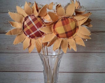 Set of 6 Fabric Sunflowers