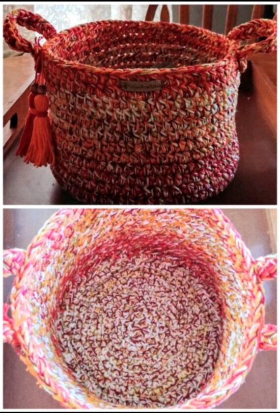 Crochet Basket with Tassels.