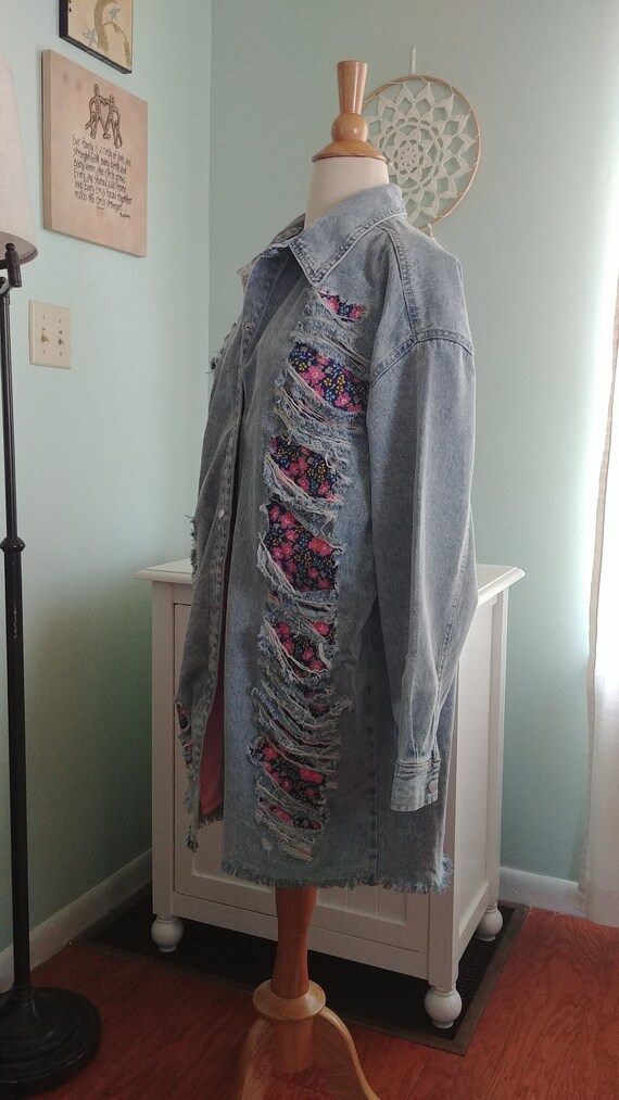 Handmade Upcycled Denim Jacket with Floral Patches