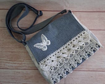 Recycled Denim & Lace Crossbody Bag
