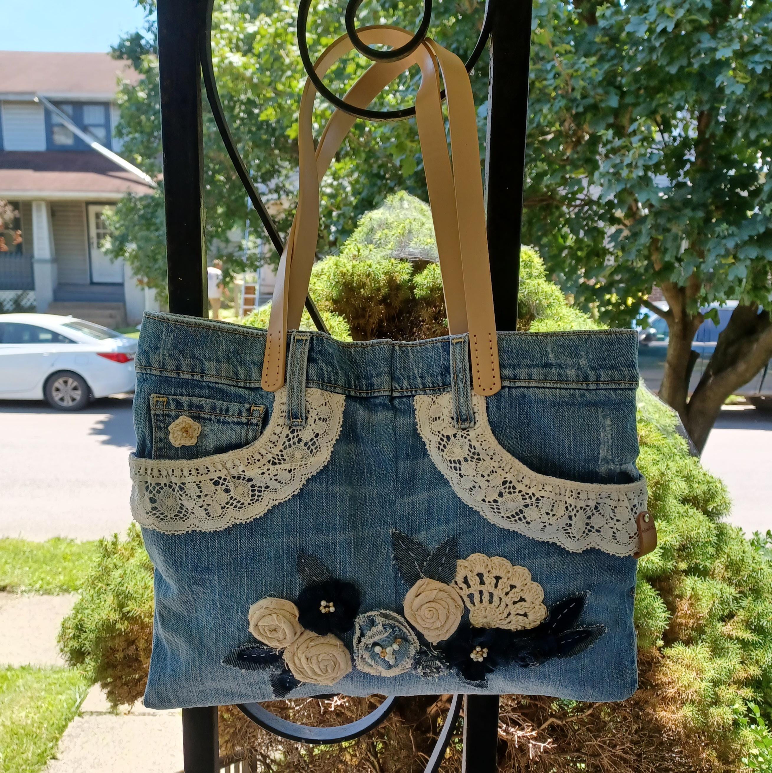 Recycled Denim Bag Antique Lace Bag Shoulder Bag - Etsy